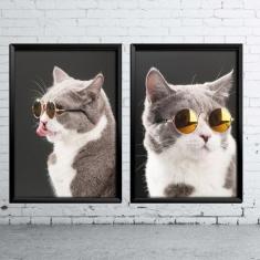 Kit De 2 Quadros Gato De Óculos A4