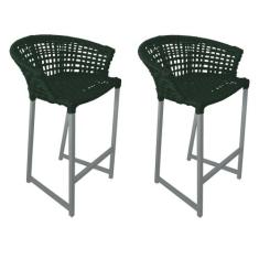 Kit 2 Banquetas Reis em Corda Náutica e Base em Alumínio Cinza para Ár