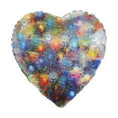 Balão Metalizado Coração Holográfico Fogos - 20 Polegadas - Mundo Biza