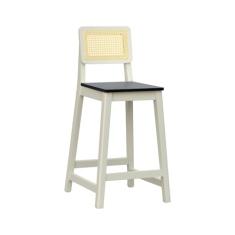 Banqueta Gabi com 68cm Altura Madeira Maciça Encosto Telinha Assento Madeira Off White/Preto