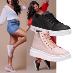 Kit Tênis Feminino Preto Clássico Combinado Com Um Tênis Plataforma Ro