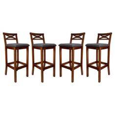 Kit 4 Banquetas Alta para Cozinha Madri Madeira Castanho Suede CCS - C