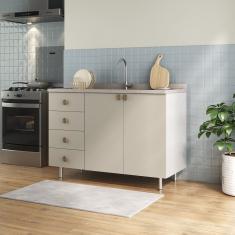 Balcão para Pia 100% Mdf Bp 120cm 2 Portas 4 Gavetas Maranello Branco/Panna