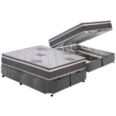 Cama Box Baú Queen: Colchão Espuma Polar D33 Pérola Premium Euro Pillow + Base Gray(158X198)