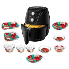Fritadeira Elétrica Sem Óleo Air Fryer Mondial AF-36-FB 3,6L - Preta + 10 Travessas Refratárias Marinex em Vidro