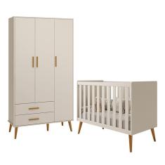 Jogo de Quarto Infantil Isis Guarda Roupa 3 Portas e Berço - Reller Móveis Areia