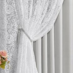 Cortina Monalisa 2,00M X 1,70M Tecido Blackout Com Renda Floral Luxo Varão Simples - Gelo