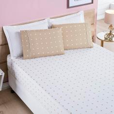 Jogo De Cama Lençol Celine Casal King 03 Peças Micropercal 200 Fios Bolinhas - Cáqui