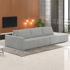 Sofá Ilha Modulado Milos 342cm Puff Lateral Veludo Cinza G33 - Gran Belo