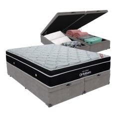 Cama+ Box Com Bau Ortobom Colchão Queen Com Molas Ensacadas Cor:cinza