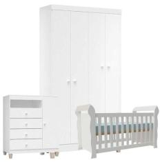 Quarto De Bebê 4 Portas Ternura Baby Com Berço Lara Branco Brilho - In