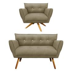 Kit 1 Namoradeira e 1 Poltrona Giratória Anitta Com Strass Suede Pés P