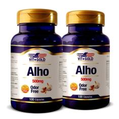 Óleo de alho 500 mg odor free vitgold kit 2x 100 cápsulas