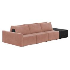 Sofá Ilha 3 Lugares Living 342cm Modulado Sala Lary Veludo/PU Pto K01 
