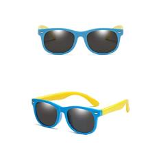 Óculos de sol kids - Oculos de sol infantil de 02-12 anos Dobravel flexivel uv400 com caixinha (azul e amarelo)