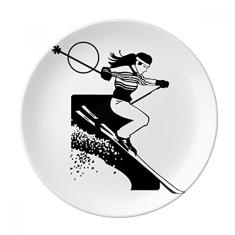 Prato de Esqui de Inverno Preto Decorativo de Porcelana Salver Prato de Jantar