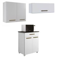 Conjunto  Balcão 2 portas 1 gaveta e 2 Armários Aéreo Branco