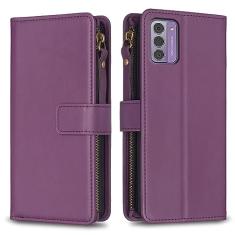Capa para Nokia G42 com alça de pulso, 9 compartimentos para cartão, 1 carteira de couro com zíper, função de suporte, fecho magnético, capa para celular compatível com Nokia G42 de 6,5 polegadas