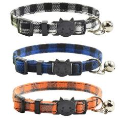 Coleiras para gatos Breakaway com sino, conjunto de 3, coleiras duráveis e seguras para gatinhos fofos, coleira ajustável de segurança para gatinhos de 19 a 28 cm (preto, azul, laranja)