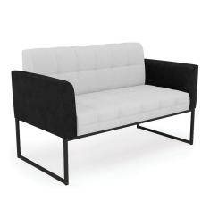 Sofá Namoradeira 2 Lugares Base Industrial Preto Elisa Preto-linho Cinza A05 D03 - D`rossi