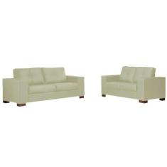 Conjunto Sofá 3 e 2 Lugares Sala de Estar Kenny Couro Off White G43 - 
