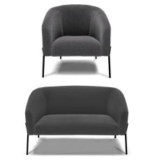 Sofá Namoradeira E Poltrona Pé Ferro Preto Stella Bouclê Grafite D03 - D`rossi