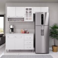 Cozinha Modulada Compacta Fidelitá Viena 3 Peças 190cm 7 Portas 3 Gavetas Com Tampo Branco