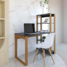 Escrivaninha com estante many - PIPPAWEB, PRETO/FREIJÓ