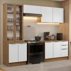 Armário de Cozinha Completa 270cm Rustic/Branco Veludo Lux Madesa 04, 
