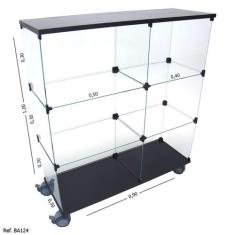 Balcão de Atendimento Modulado em Vidro com Base MDF e Rodízios - 0,90