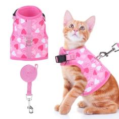 BINGPET Conjunto de coleira e coleira para gatos, à prova de fuga para caminhar, com malha leve e macia, respirável, arnês ajustável de fácil controle para gatinhos, pequenos, médios e grandes