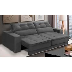 Sofá Retrátil e Reclinável 3 lugares 1,90m com Molas Emily Suede Cinza Adonai Estofados