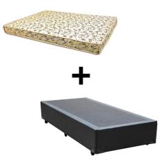 Cama Box Solteiro - Tecido Sintético Preto Com Colchão Austrália Bello Box - 100% Espuma D26 Amarelo 54x88x188
