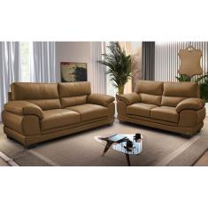 Conjunto Sofá de Couro Legítimo 3 e 2 Lugares Cama inBox Don Arturo. 2,26x1,76m