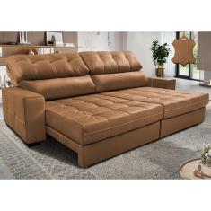 Sofá de Couro Legítimo Retrátil e Reclinável 2,35m Molas Ensacadas Cama inBox Majesty. SoftGel D40