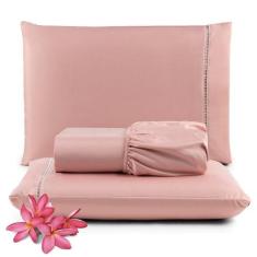 Jogo De Lençol Primor King 3 Peças Percal 400 Fios Ponto Palito - Rosê