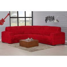 Capa De Sofá De Canto Em Malha Com 21 Elásticos Vermelha