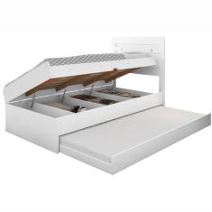 Cama Baú Solteiro Larissa Branco Com Aux. Com Colchões