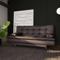 sofá-cama 3 lugares casal estilo couro sintético café