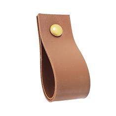 Puxador Doko Parafuso - Textura de Couro Marrom - Parafuso Dourado