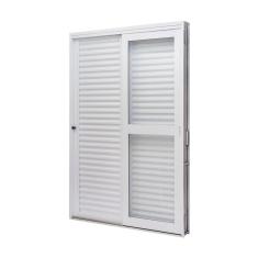 Porta de Aço Veneziana de Correr Lateral 215x142cm 3 Folha Vidro Liso Qualitysol Ramassol Branco