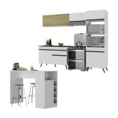 Armário De Cozinha Modulado Com Bancada Americana Multimóveis Mp2209 Branco/preto Branco/preto
