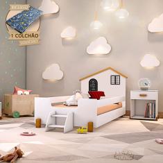 Cama Montessoriana Infantil Solteiro Belissima Preta - Branca E Castanho Claro + Colchão