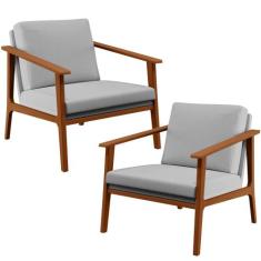 Kit 02 Poltronas Decorativas Para Sala de Estar Petra B04 Linho Cinza 