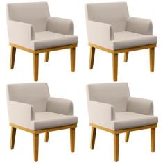 Kit 04 Poltronas Decorativas Para Sala de Estar Beatriz W01 Linho Cru 