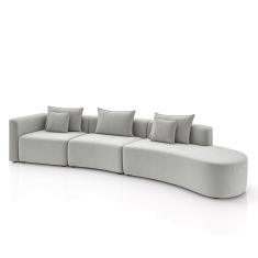Sofá Curvo Decorativo Kimiko 427cm 5 Lugares Sala De Estar Com Chaise Veludo Cinza G52 - Gran Belo
