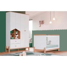 Quarto de Bebê Completo Ternura 2 Peças (1 Guarda Roupa + 1 Berço) QI91 Branco/Jequitiba - Henn