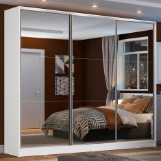 Guarda Roupa Casal 100% mdf Madesa Zurique 3 Portas de Correr de Espelho - Branco