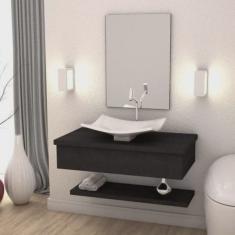 Bancada para Banheiro 80cm com Cuba Folha F44 Prateleira e Espelheira 806W Metrópole Compace