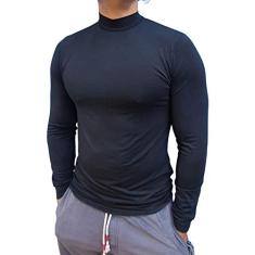 Camiseta Cacharrel Gola Alta 4cm Masculino Manga Longa tamanho:p;cor:preto